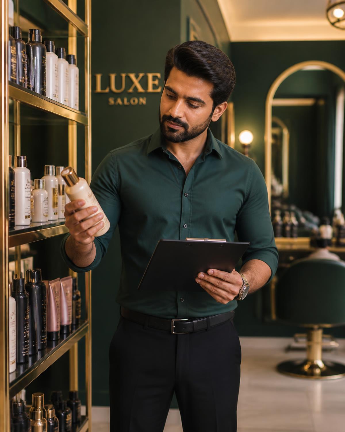 Salon owner managing supplier paperwork