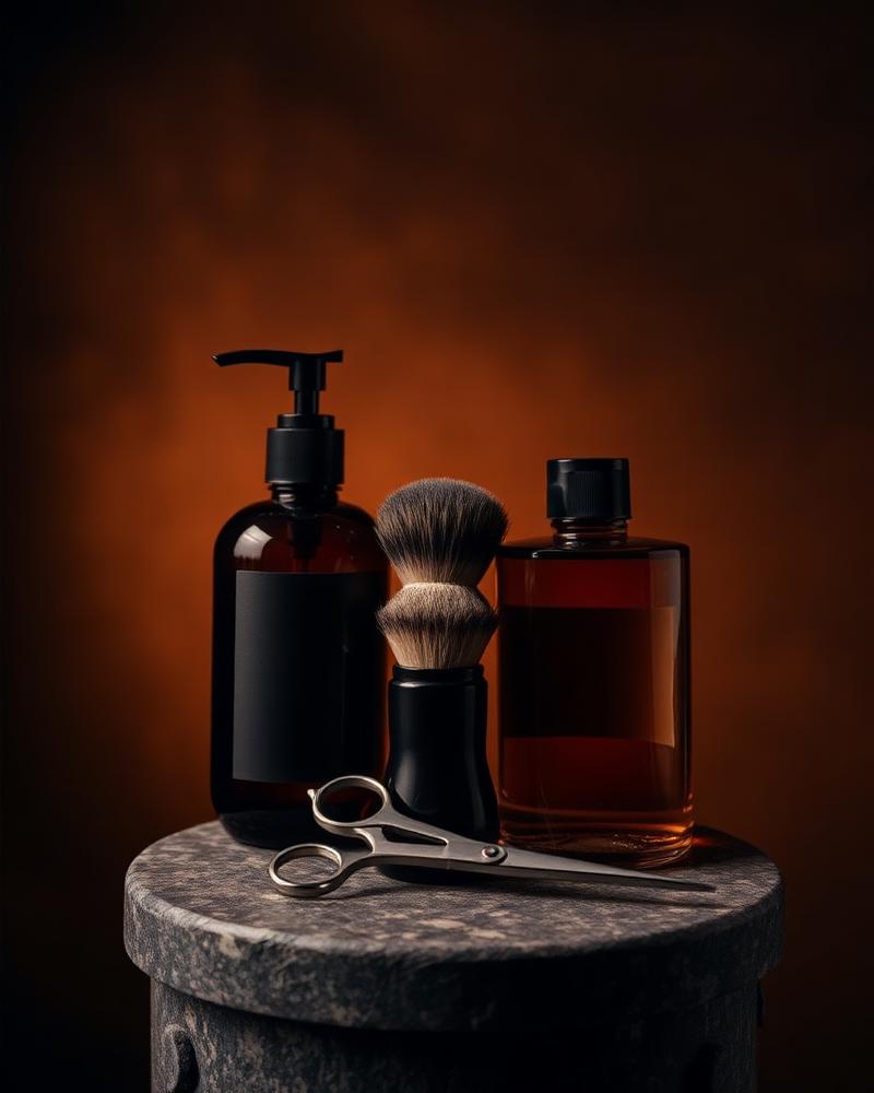 Authentic professional salon products arranged on a stone plinth